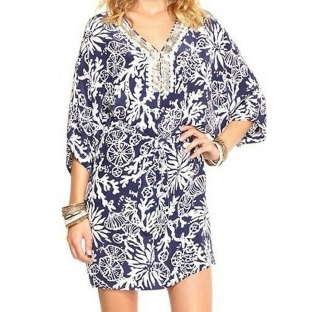 Lilly Pulitzer Wilda Caftan Dress Island Cocktail Women's Sz S Blue White Beach